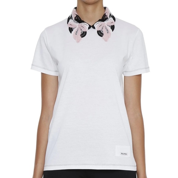 Miu Miu Lace Collar T-Shirt - Picture 1 of 8